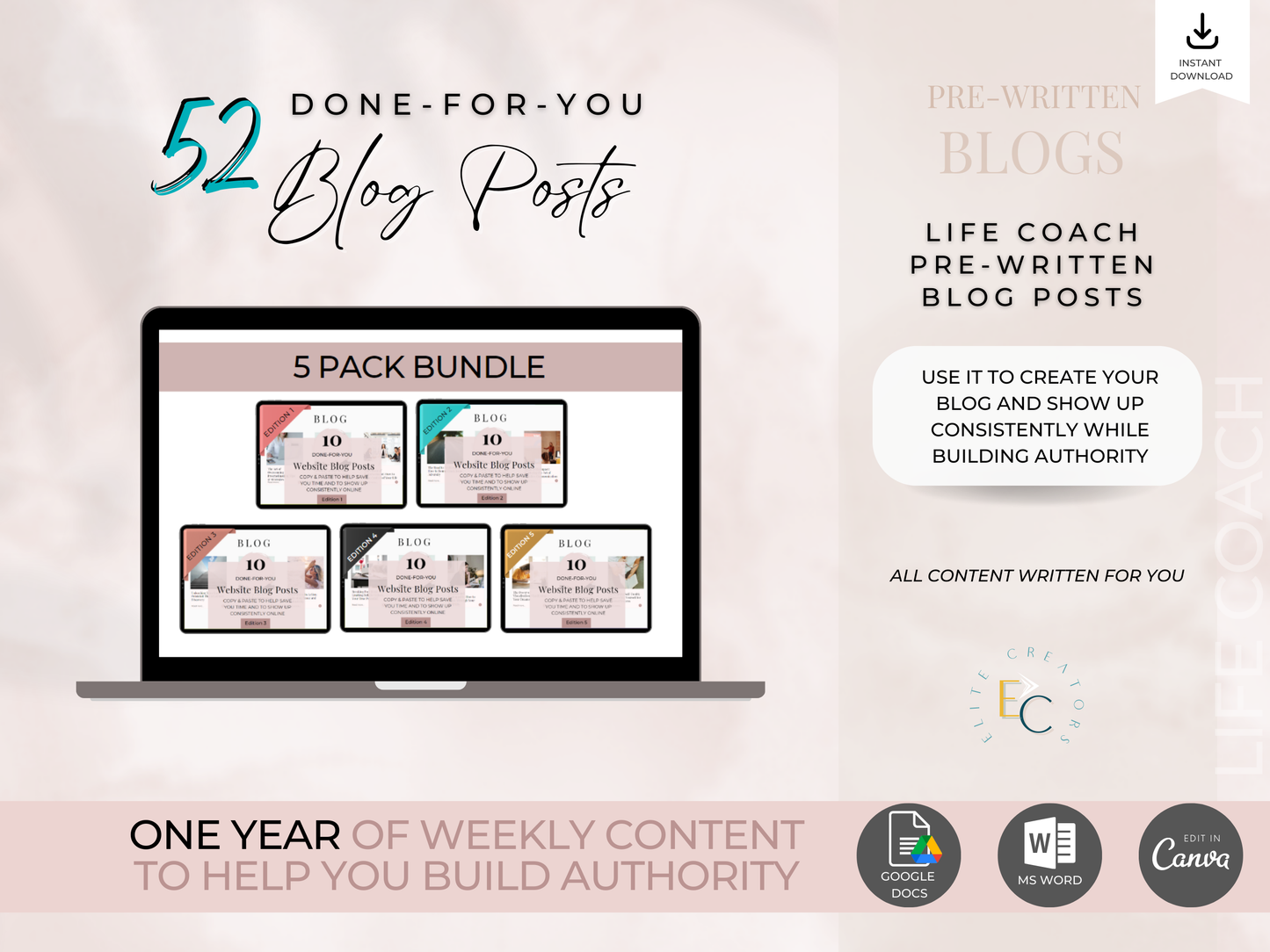 One Year of Blogs - 52 PLR Blogs